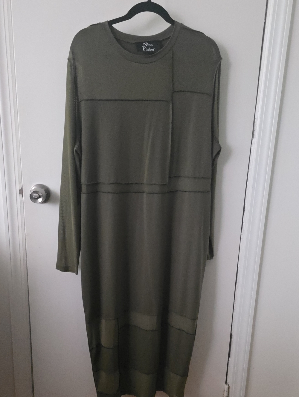 Parker Olive Green Paneled Long Sleeve Maxi Dress